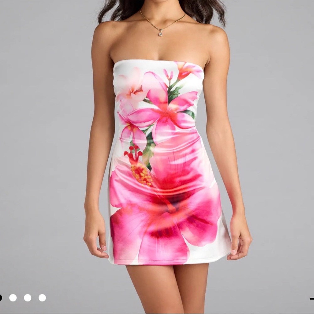 Ocean View Tropical Floral Satin Mini Dress